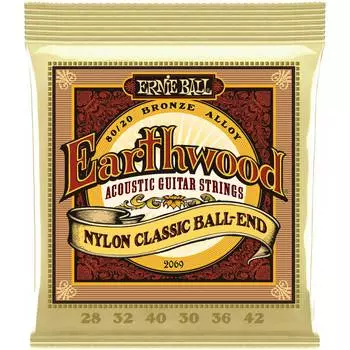 Струны ERNIE BALL 2069 Earthwood 80/20 Folk Nylon 28-42 для классической гитары
