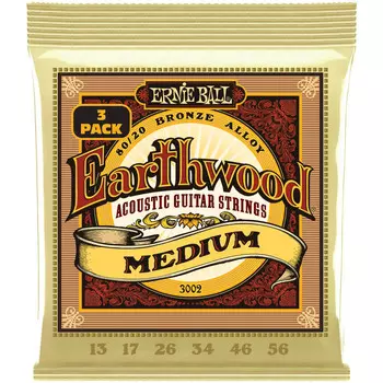 Струны ERNIE BALL 3002 Earthwood 80/20 Bronze Medium 3 Pack 13-56 для акустической гитары