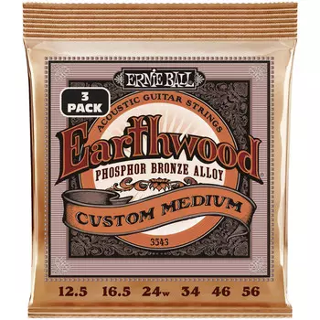 Струны ERNIE BALL 3543 Earthwood Phosphor Bronze Custom Medium 3 Pack 12.5-56 для акустической гитары