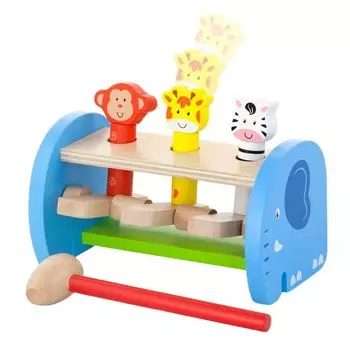 Стучалка-забивалка в коробке подставка,3 стержня с изображением животных,молоток VIGA 50683