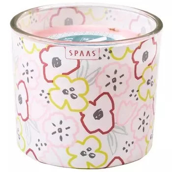 Свеча в декорированном стакане розовая 9х8см