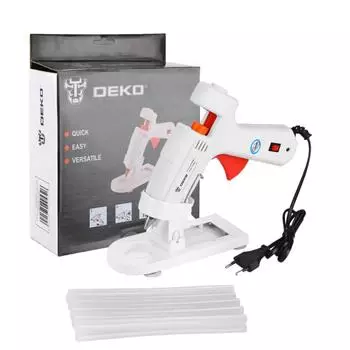 Термопистолет клеевой DEKO DKGG100 100Вт SET4 с подставкой + набор клеевых стержней (10 шт, 11 мм)