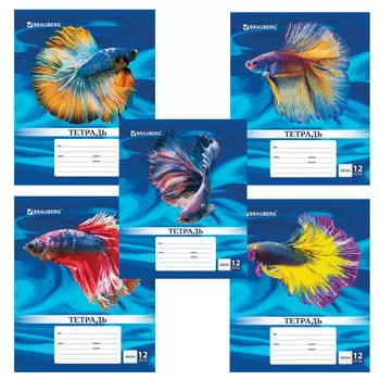 Тетрадь 12 л. BRAUBERG, клетка, обложка картон, MAGIC FISH, 104768, (60 шт.)