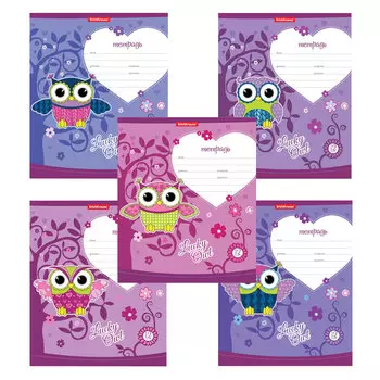 Тетрадь 12 л., ERICH KRAUSE, клетка, обложка картон, LUCKY OWL, 42557, (60 шт.)