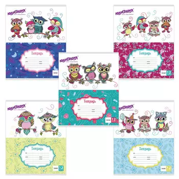 Тетрадь 12 л. ЮНЛАНДИЯ линия, обложка картон, УМНЫЕ СОВЫ, 104912, (40 шт.)