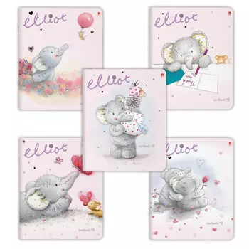 Тетрадь А5, 48 л., АЛЬТ, скоба, клетка, фольга, гибридный лак, ВЕСЕЛЫЙ СЛОНЕНОК (5 видов), 7-48-853, (10 шт.)