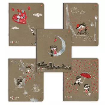 Тетрадь А5, 48 л., АЛЬТ, скоба, клетка, фольга, конгрев, выборочный лак, РОМАНТИКА NEW (5 видов), 7-48-205, (10 шт.)