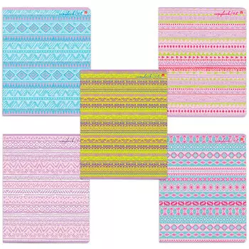 Тетрадь А5, 48 л., АЛЬТ, скоба, клетка, глянцевый лак, FRESH - ЭТНИКА (5 видов), 7-48-306, (20 шт.)