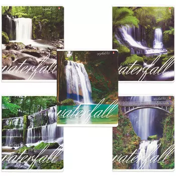 Тетрадь А5, 48 л., АЛЬТ, скоба, клетка, глянцевый лак, ВОДОПАДЫ (5 видов), 7-48-561, (20 шт.)