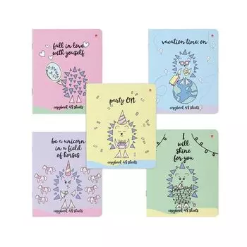 Тетрадь А5 48 л. АЛЬТ скоба, клетка, Soft Touch, бежевая бумага 70 г/м2, "ЁЖИК РОМАНТИК" (5 видов), 7-48-745 (60 шт.)