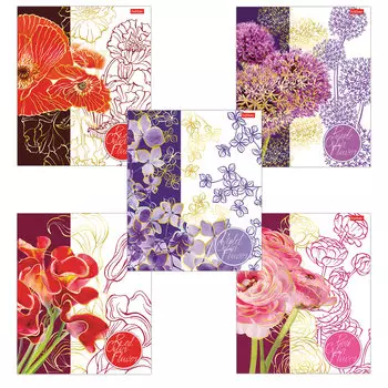 Тетрадь А5, 48 л., HATBER, скоба, клетка, 3D фольга, Painted Flowers (5 видов в спайке), 48Т5лофВ1, (20 шт.)
