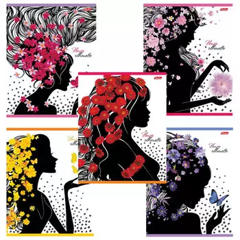 Тетрадь А5, 48 л., HATBER, скоба, клетка, блестки, СИЛУЭТЫ (5 видов в спайке), 48Т5блВ1, T268414, (20 шт.)