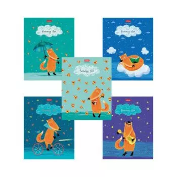 Тетрадь А5 48 л. HATBER скоба, клетка, матовая ламинация, "Funny fox" (5 видов в спайке), 48Т5лВ1 (30 шт.)