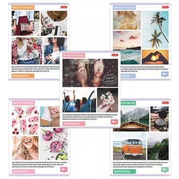 Тетрадь, А5, 48 л., HATBER, скоба, клетка, обложка картон, Happy days (5 видов в спайке), 48Т5В1, (20 шт.)