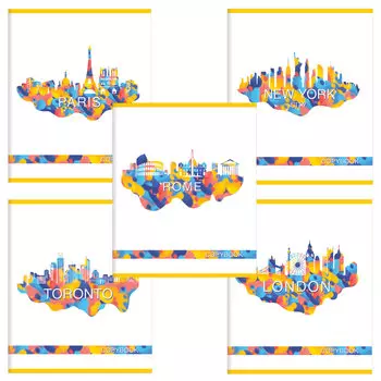 Тетрадь А5, 48 л., ПИФАГОР, клетка, офсет №2, обложка картон, ГОРОДА, 403014, (50 шт.)