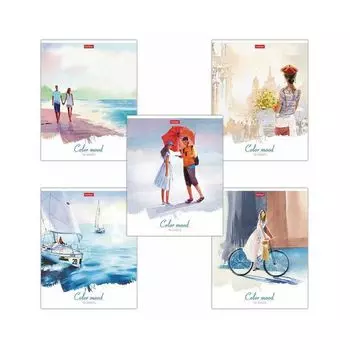 Тетрадь А5 96 л. HATBER скоба, клетка, ламинация, тиснение, "Цветное настроение" (5 видов), 96Т5лтВ1 (60 шт.)