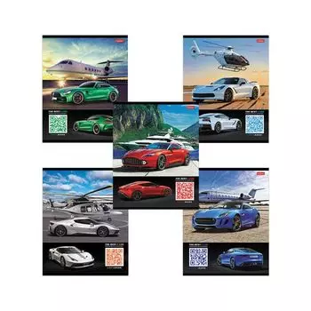 Тетрадь А5, 96 л., HATBER, скоба, клетка, обложка картон, Авторевю (5 видов), 96Т5В1, (12 шт.)