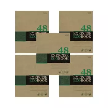 Тетрадь А5 48 л. HATBER скоба, клетка, обложка крафт, "Экобук" (5 видов в спайке), 48Т5В1 (30 шт.)