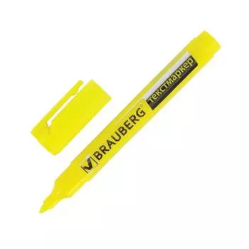 Текстмаркер BRAUBERG Energy, ЛИМОННЫЙ, круглый корпус, скошенный наконечник, 1-3 мм, 150482, (24 шт.)