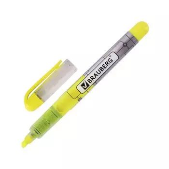 Текстмаркер BRAUBERG Fluo Color, ЛИМОННЫЙ, ЖИДКИЕ ЧЕРНИЛА, круглый корпус, скошенный наконечник, 1-3 мм, 151201, (24 шт.)