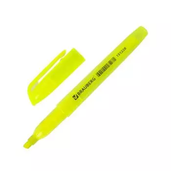 Текстмаркер BRAUBERG Vivid, ЛИМОННЫЙ, круглый корпус, скошенный наконечник, 1-3 мм, 151228, (24 шт.)