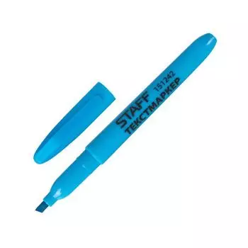 Текстмаркер STAFF, ГОЛУБОЙ, эргономичный корпус, скошенный наконечник, 1-3 мм, 151242, (36 шт.)