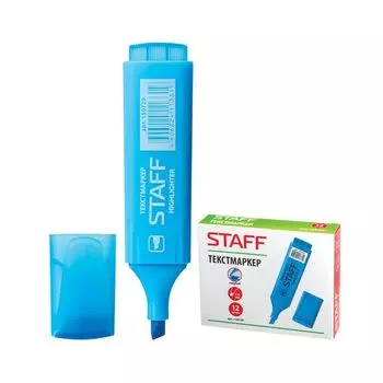 Текстмаркер STAFF, ГОЛУБОЙ, скошенный наконечник, 1-5 мм, 150729, (24 шт.)