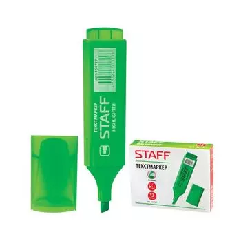 Текстмаркер STAFF, ЗЕЛЕНЫЙ, скошенный наконечник, 1-5 мм, 150727, (24 шт.)