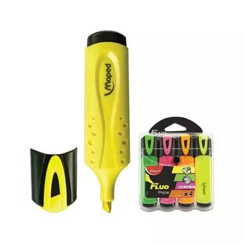 Текстмаркеры MAPED (Франция), НАБОР 4 шт., АССОРТИ, Fluo Pep's Classic, скошенный наконечник, 1-5 мм, 742547