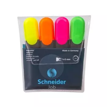 Текстмаркеры SCHNEIDER НАБОР 4 шт., АССОРТИ, Job, скошенный наконечник 1-5 мм, 1500