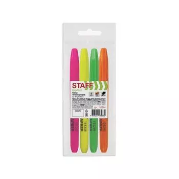 Текстмаркеры STAFF, НАБОР 4 шт., АССОРТИ, эргономичный корпус, скошенный наконечник, 1-3 мм, 151244, (12 шт.)