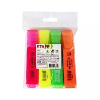 Текстмаркеры STAFF, НАБОР 4 шт., АССОРТИ, скошенный наконечник, 1-5 мм, 151243, (6 шт.)