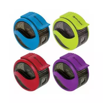 Точилка BRAUBERG "Rewind", с контейнером, пластиковая, корпус ассорти, 228468 (24 шт.)