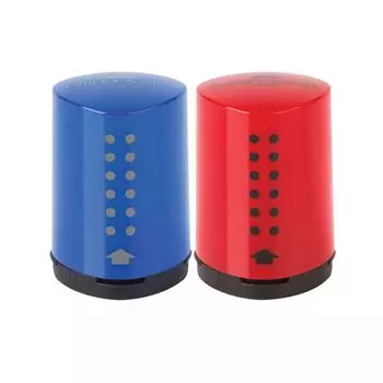 Точилка FABER-CASTELL Grip 2001 Mini, с контейнером, пластиковая, красная/синяя