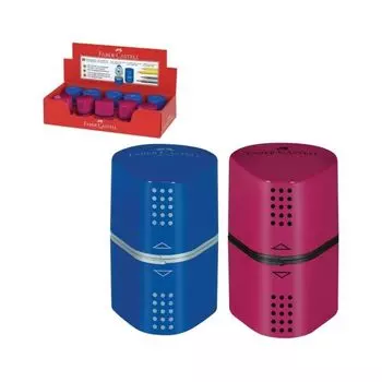 Точилка FABER-CASTELL "Trio Grip 2001", 3 отверстия, 2 контейнера, пластиковая, красная/синяя, 183801