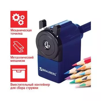 Точилка механическая BRAUBERG "JET", металлический механизм, корпус синий, 229570