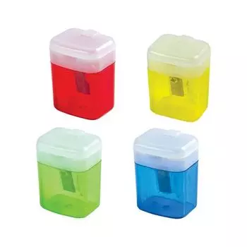 Точилка STAFF OfficeBox, с контейнером и крышкой, прямоугольная, тонированный ассорти, 226533, (24 шт.)