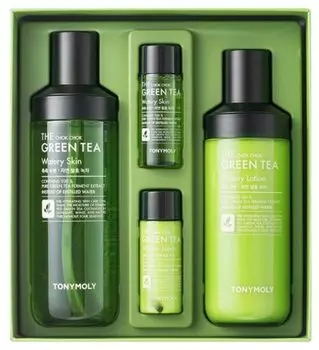 TONYMOLY Набор: Увлажняющий тоник для лица с экстрактом зеленого чая, Увлажняющий лосьон для лица с экстрактом зелёного чая THE CHOK CHOK GREEN TEA Watery Skin Care Set, 180мл,160мл,20мл,20мл
