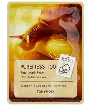 TONYMOLY Очищающая тканевая маска для лица с муцином улитки PURENESS 100 Snail Mask Sheet, 21мл