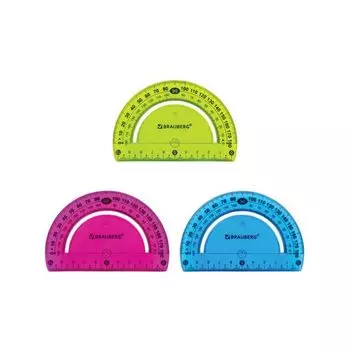 Транспортир 10 см гибкий BRAUBERG "FLEX", пластиковый, 180 градусов, ассорти, европодвес, 210676 (12 шт.)