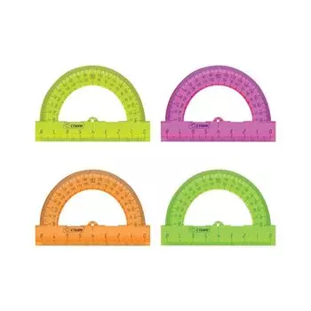 Транспортир 8 см, 180 градусов, пластиковый, СТАММ, тонированный, ассорти, 4 цвета, ТР01, (40 шт.)