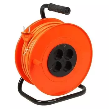 Удлинитель силовой 4 роз. с/з, 50м (пласт.кат.), 16А, 220В, ПВС 3х2,5 (оранж.)(13198)