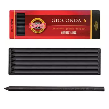 Уголь искусственный для рисования KOH-I-NOOR, набор 6 шт., Gioconda, средней мягкости, заточенный, пластиковая коробка, 8673002005PK