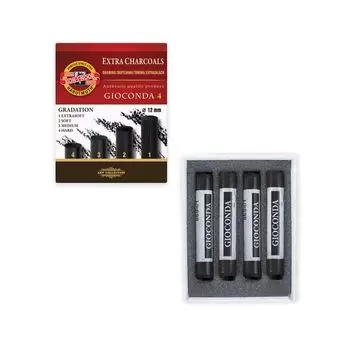 Уголь прессованный KOH-I-NOOR "Gioconda", набор 4 шт., круглое сечение, 4 градации твердости, 8694004001KZ