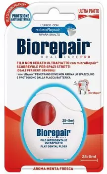 Ультраплоская зубная нить Biorepair без воска для чувствитвительных зубов 30м Ultra-Flat Waxed Floss