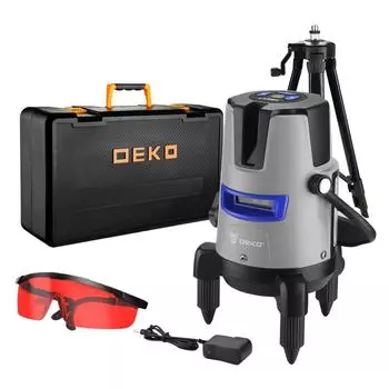 Уровень лазерный самовыравнивающийся в кейсе DEKO DKLL02RB PRO SET 2 PREMIUM со штативом 1 м (2 линии, красный луч)