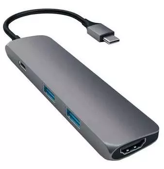 USB адаптер Satechi Slim Aluminum Type-C Multi-Port Adapter with Type-C Charging Port серый космос