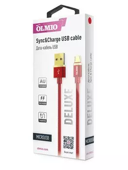 USB кабель OLMIO Deluxe USB 2.0 -Type-C 1m Red