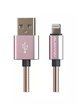 USB кабель Qumann USB Lightning 8 pin 1m металлическая оплетка Rose Gold