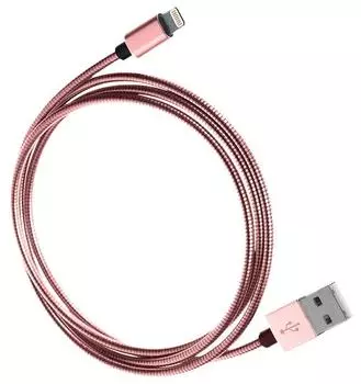 USB кабель Qumo Apple 8-pin 1м (MFI) стальной коннектор Pink Gold